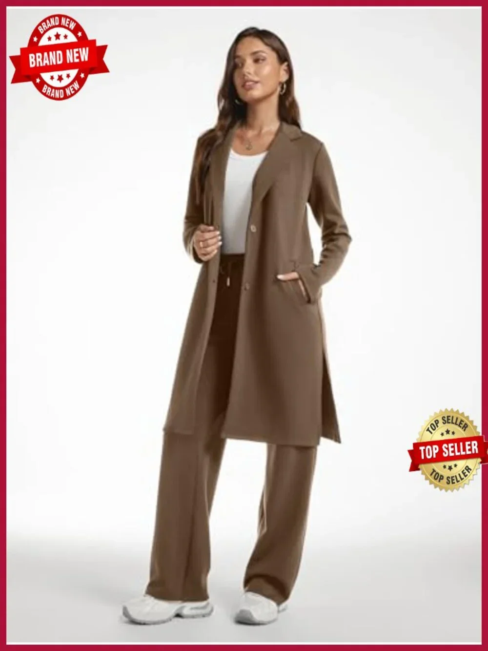 2 Piece Lounge Set Women Cardigan Coat Wide Leg Pants